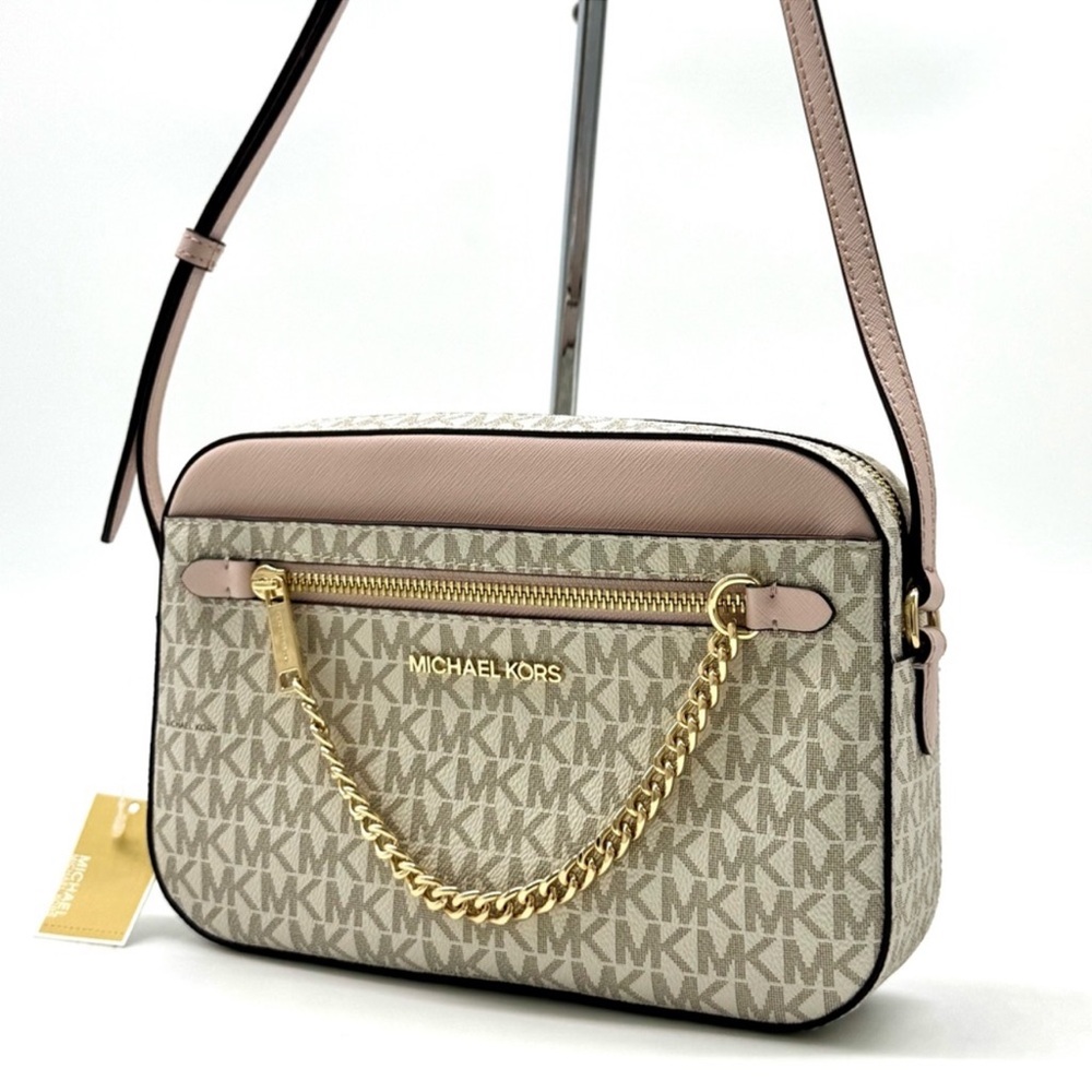 Michael Kors Large EW Zip Chain Xbody Crossbody Bag Powder Blush Multi - Picture 2 of 9